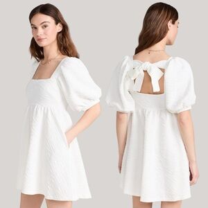 Free People White Mini Dress with Puff Sleeves